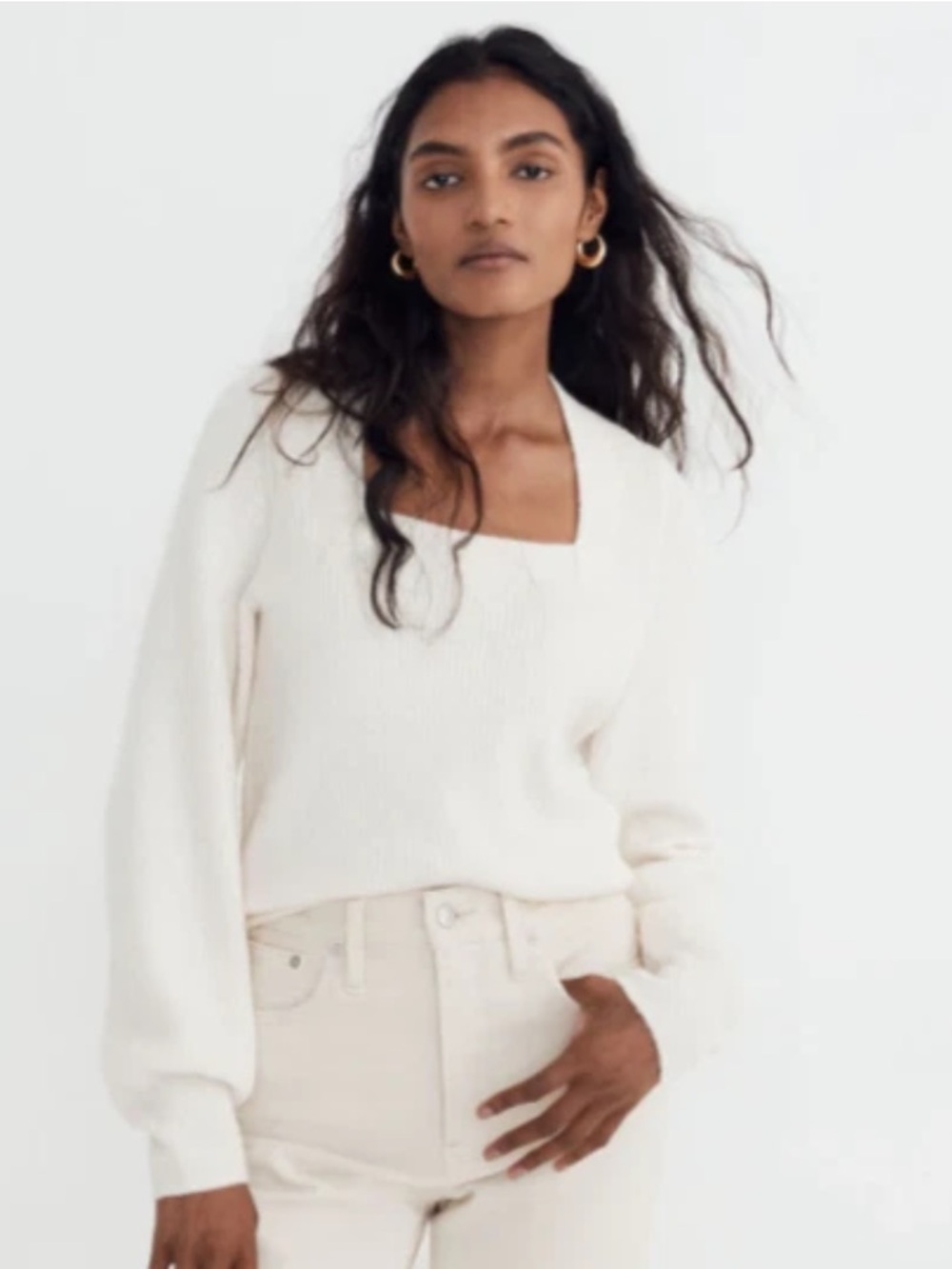Madewell Cream Square-Neck Knit Sweater